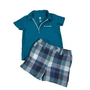 Tea Collection Outfit Plaid Shorts Polo Shirt Blue Size 2T